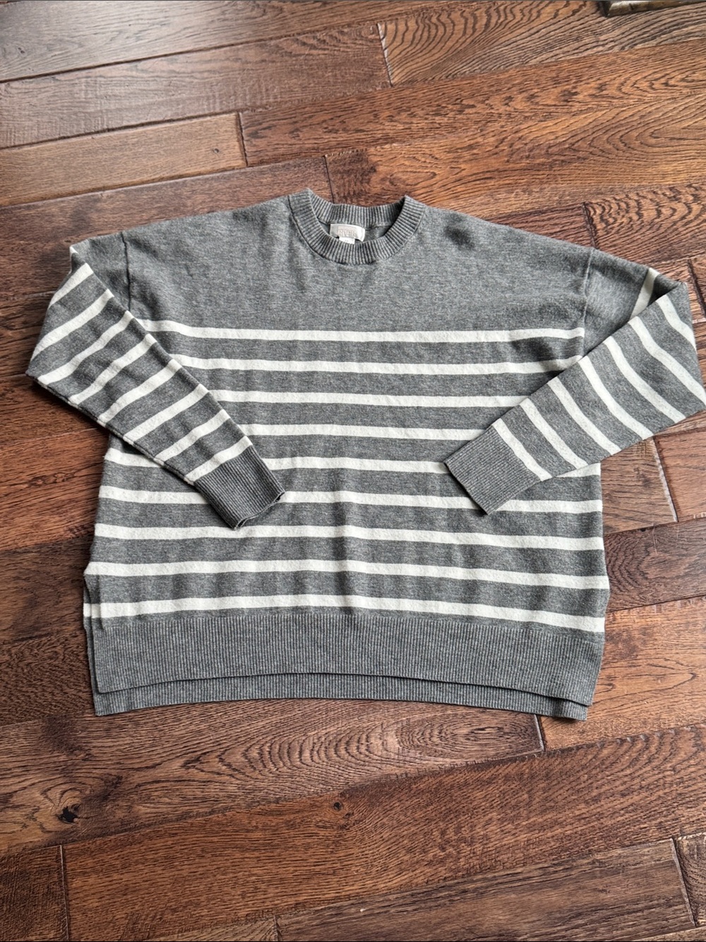 Classic Gray Striped Crewneck Sweater